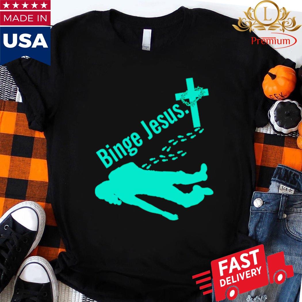 Official 2023 Design Binge Jesus Funny Christian Aqua Blue Sarcastic Bible shirt