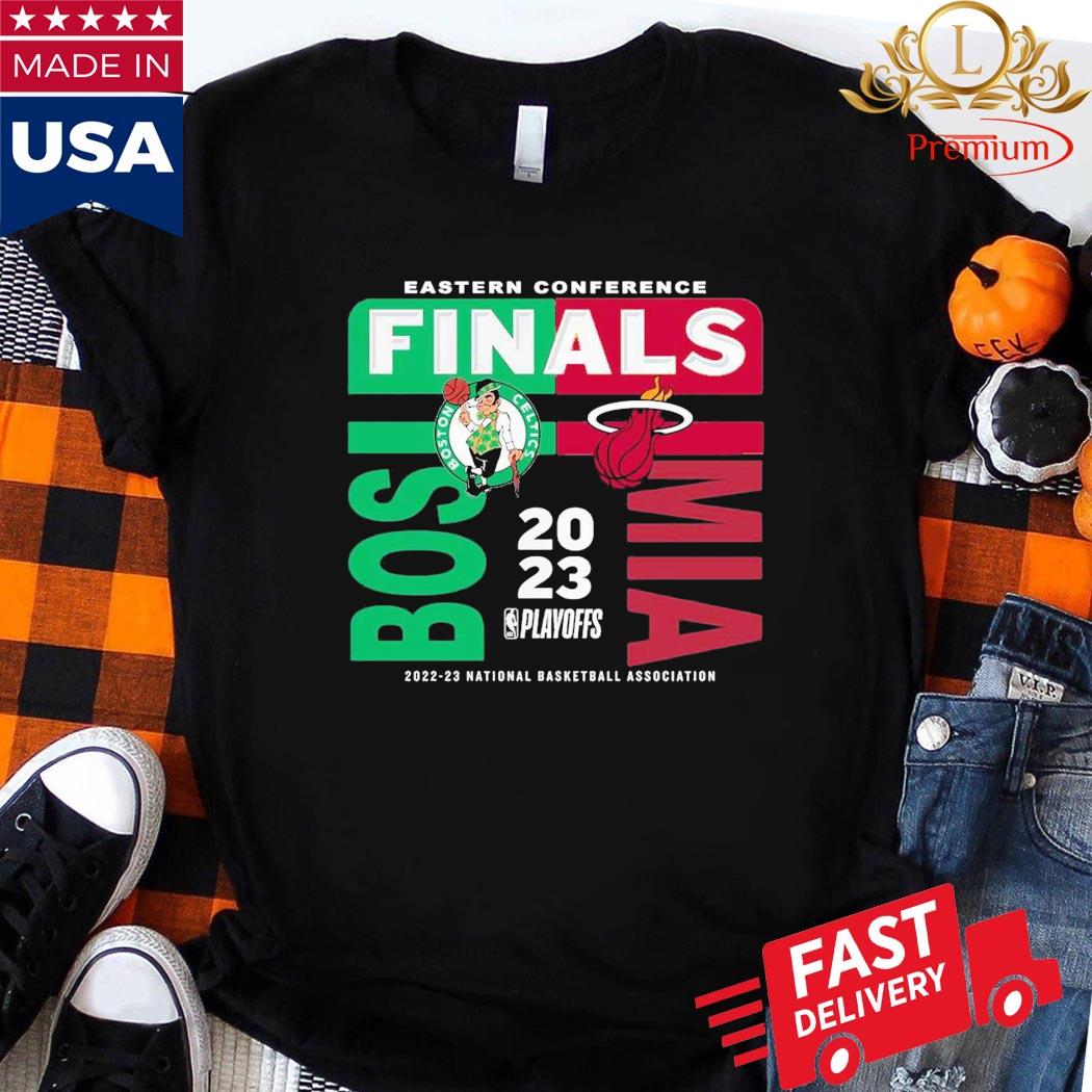 2023 NBA Eestern Conference Finals Match Up Boston Celtics vs Miami Heat T- Shirt - HollyTees