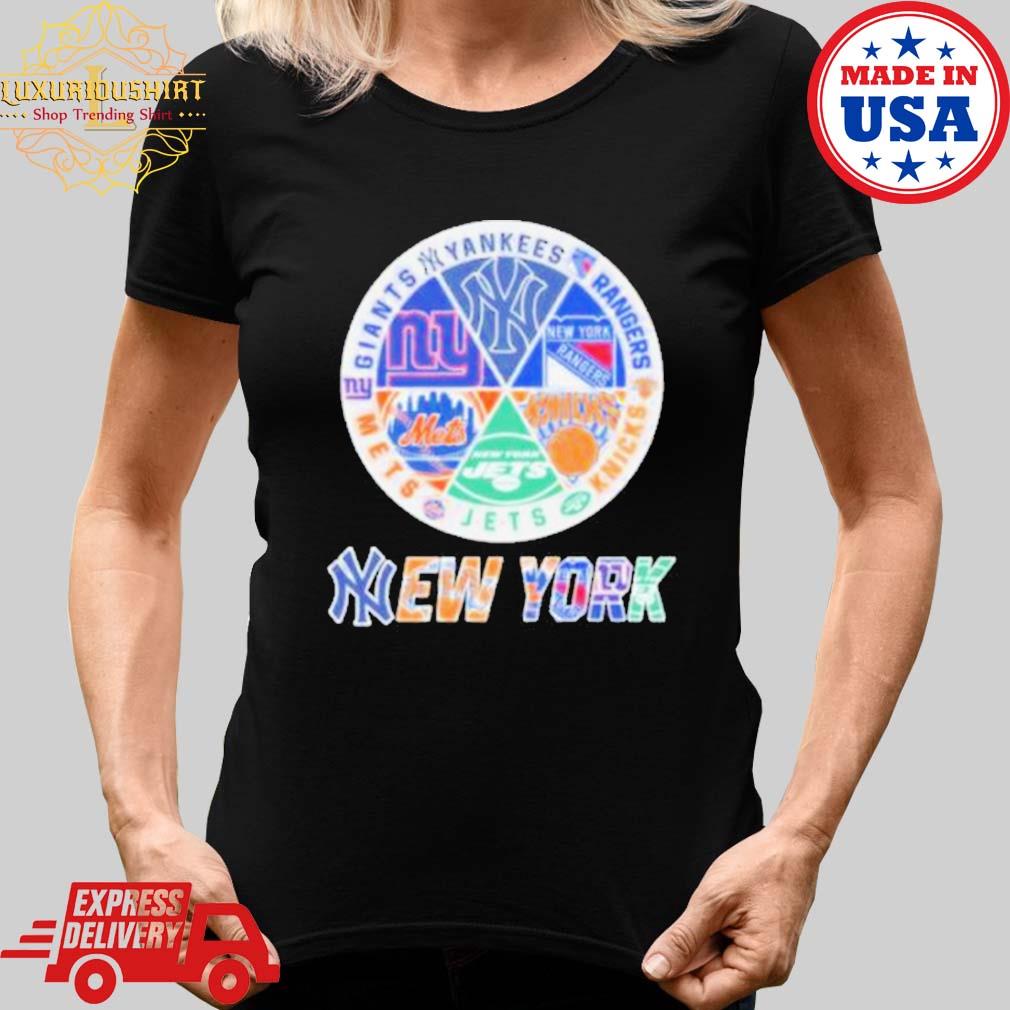 Official New york giants new york yankees new york rangers new york knicks  new york jets new york mets new york city 2023 logo shirt, hoodie, sweater,  long sleeve and tank top