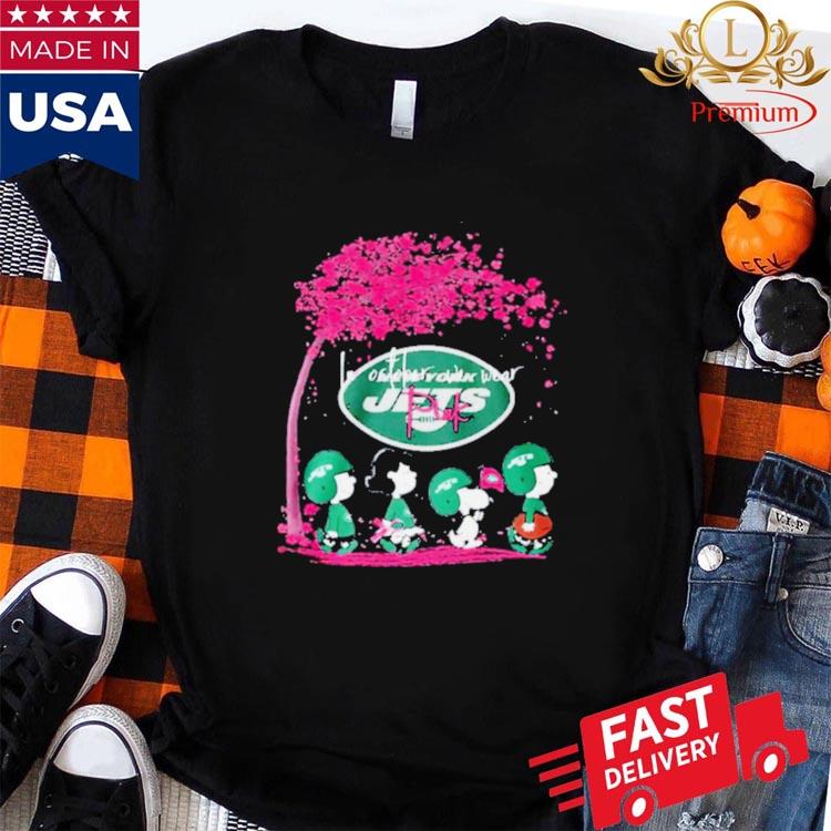 Peanuts Characters New York Jets In October We Wear Pink Shirt