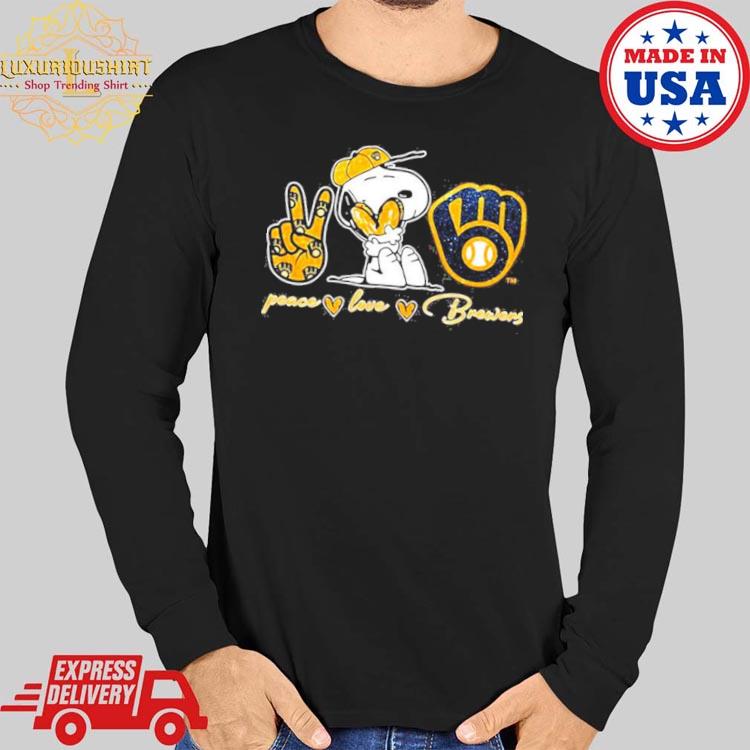 Snoopy Peace Love Milwaukee Brewers shirt, hoodie, sweater and long sleeve