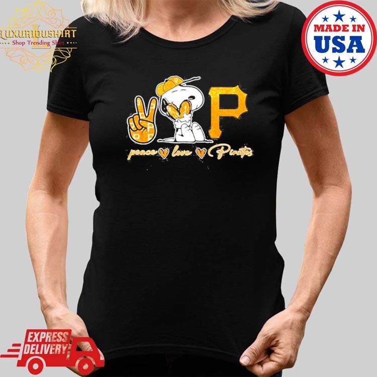 Snoopy Peace Love Pittsburgh Pirates Shirt - Shibtee Clothing