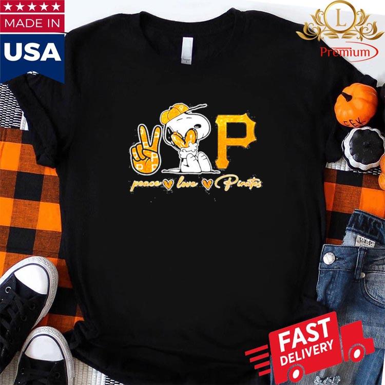 Snoopy Peace Love Pittsburgh Pirates Shirt - Shibtee Clothing