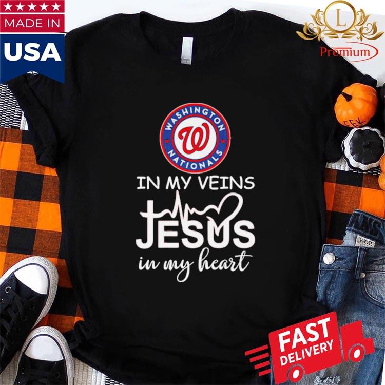 Washington Nationals Logo 2023 In My Veins Jesus In My Heart Shirt